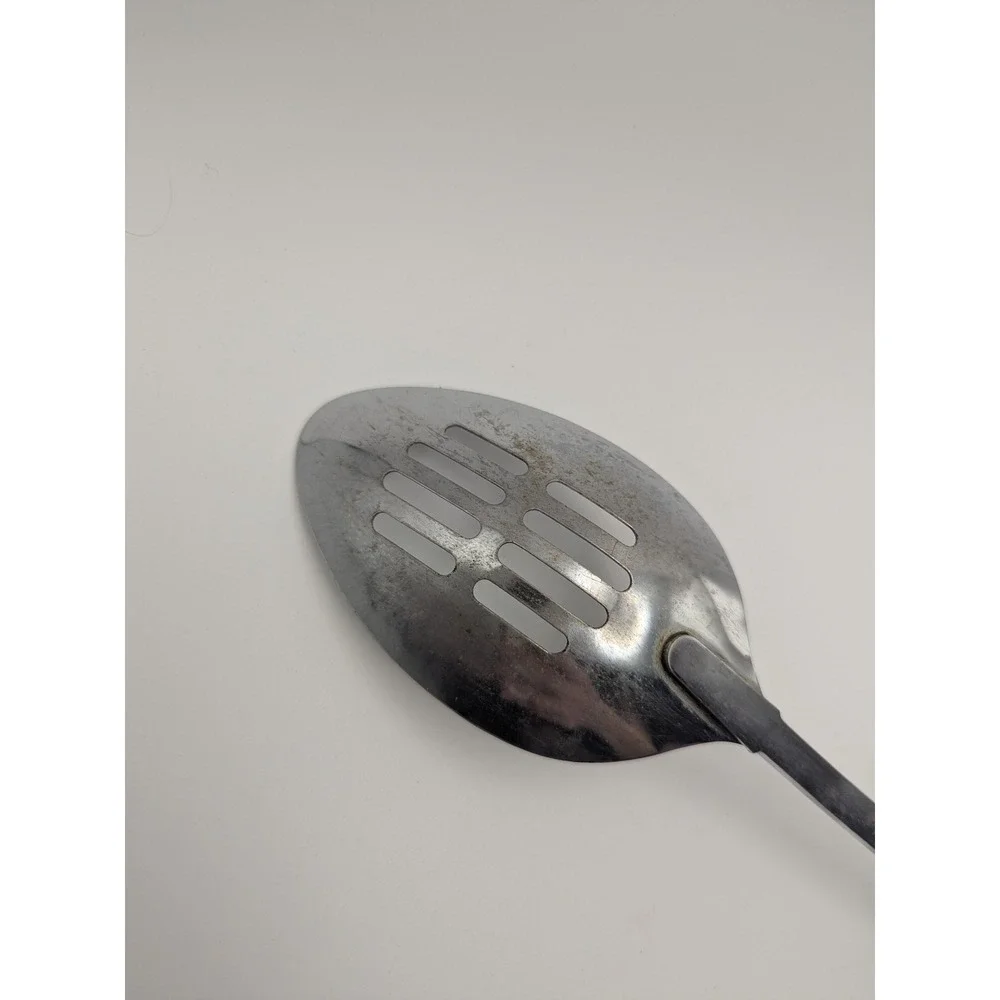Vintage Slotted Serving Spoon Stainless Steel Faux Wood Handle Japan‎ MCM Retro